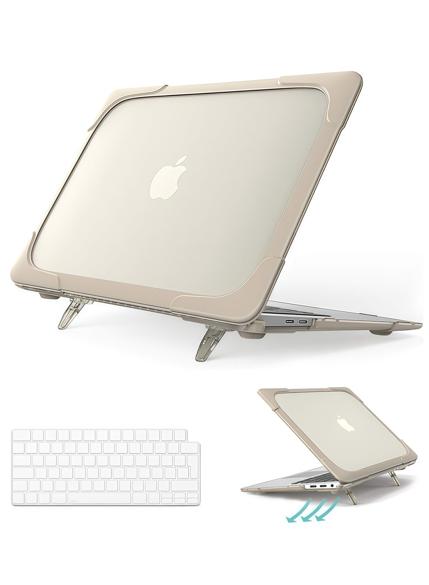 MacBook Air 13.6 inch Case 2025 2024 2022 (A3240/A3113/A2681) with M4/M3 M2, Laptop Hard Shell for MacBook Air 13", Cover with Heavy Duty Rugged Shockproof Kickstand, Khaki